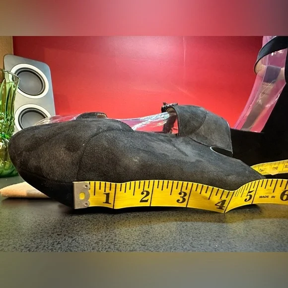 Crown Vintage Black 5.5” Wedge Heels Fabric Faux Suede With Bow Women’s Size 10M - Picture 8 of 12